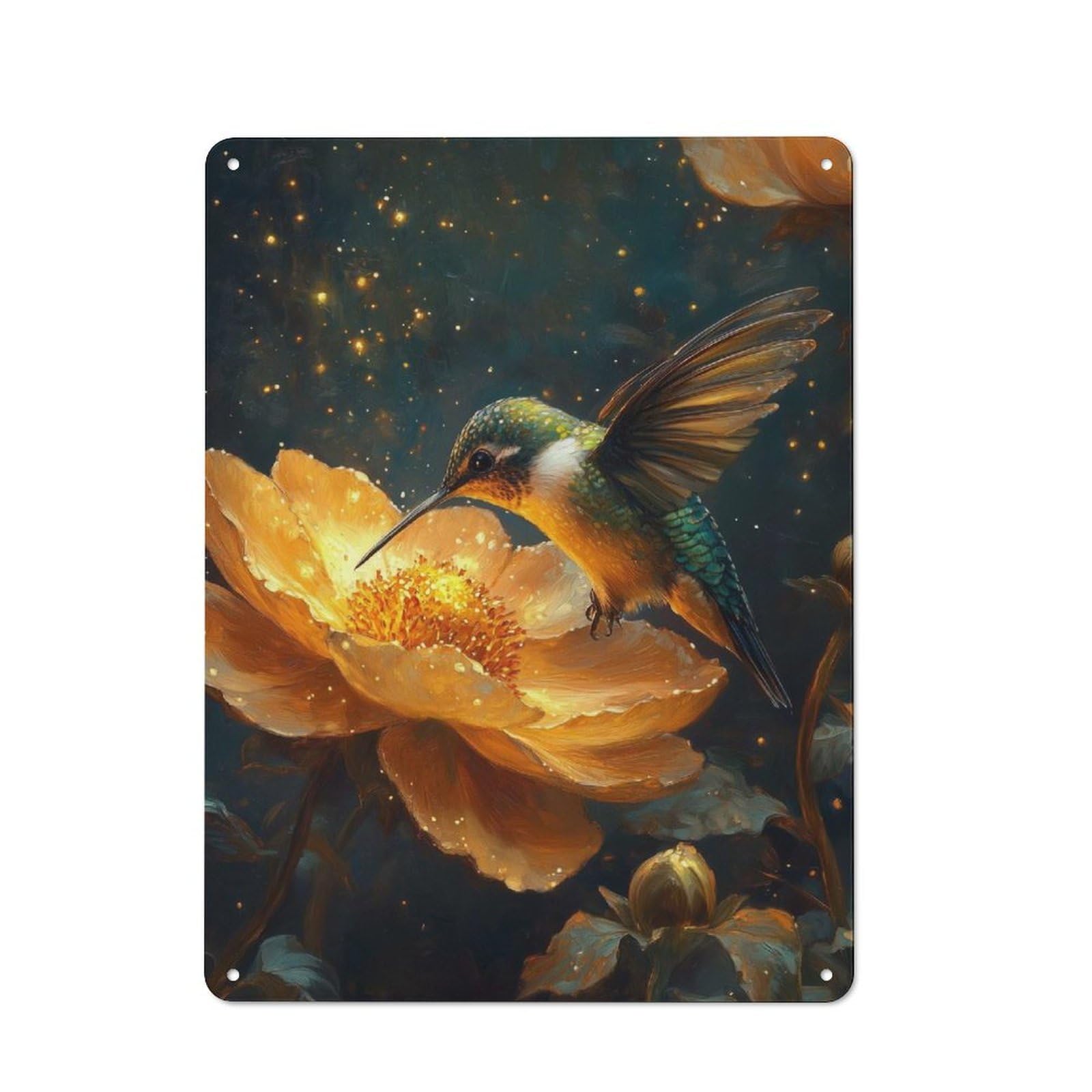 Junmoney Hummingbird And Flower Rustic Tin Wall Plaque 40X30cm For Garage Or Workshop, For Home Interiors, Feature Walls And Decorative Displays