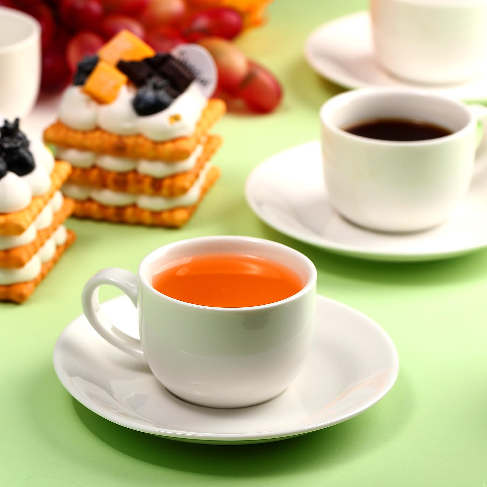 Maxdot Juego de 12 tazas de porcelana para capuchino con platillos, tazas de café y platillos de cerámica blanca, taza de café y capuchino, taza de café con leche para cafetería, moca, barista,