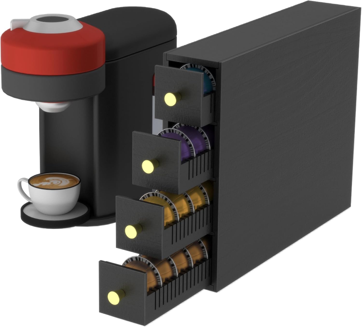 Suli Coffee Pod Drawer Holder,Coffee Pod Organizer for Countertop,Corner Saving Storage for Office, Kitchen, Dorm, Coffee Bar Caddy,72 Pods Large Capacity,Dual Orientation,Black
