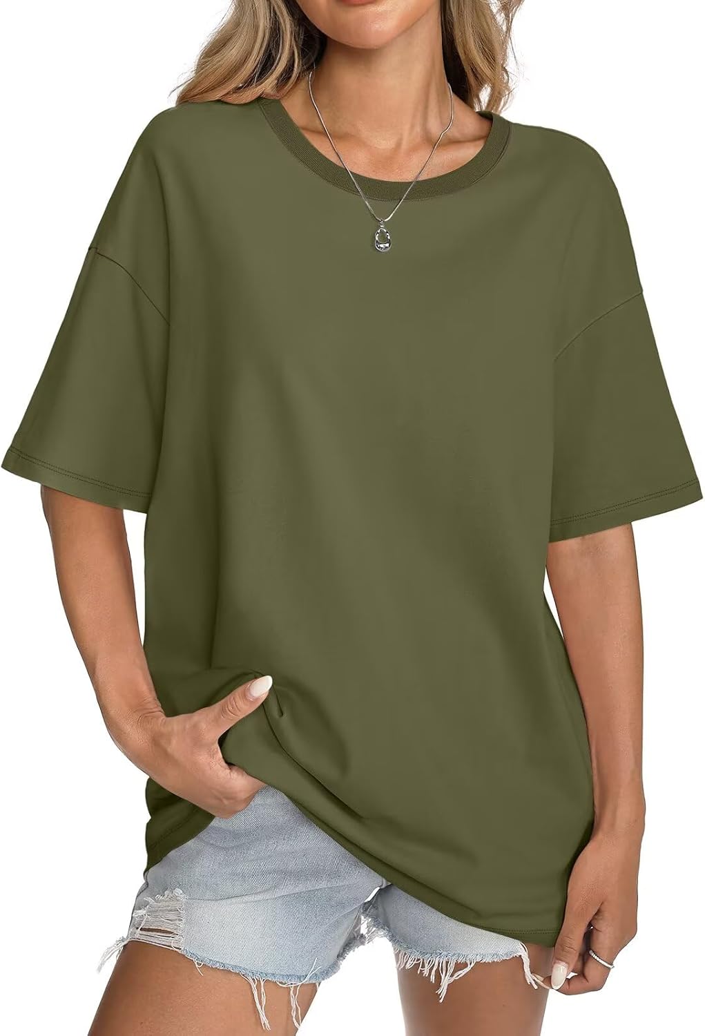 Womens Cotton Oversized T Shirts Short Sleeve Tops Ribbed Crewneck Loose Fit Tee Summer Fashion Clothes 2026 - Image 2