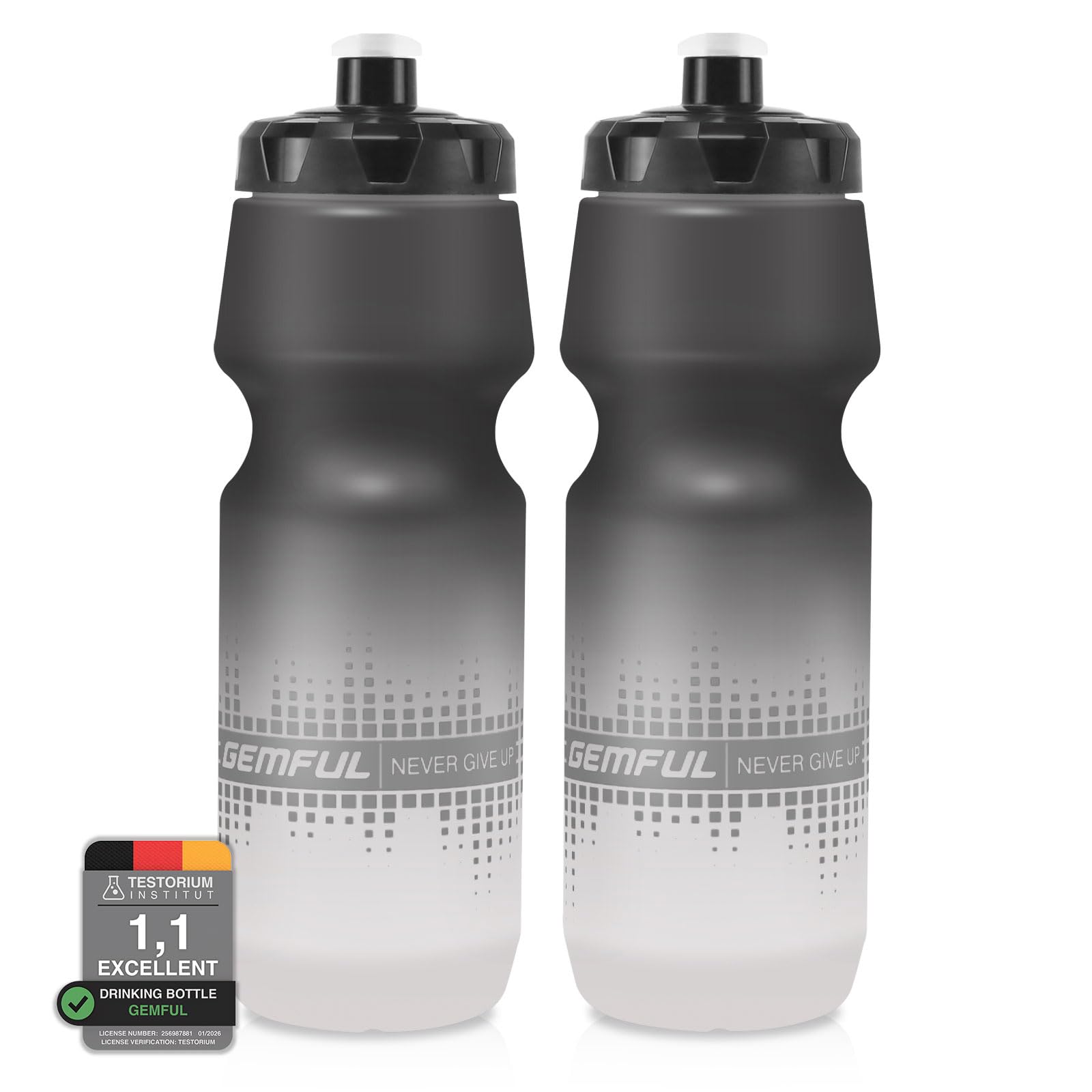 GEMFUL Cycling Water Bottle 2-Pack, 750ml Leak Proof & BPA Free Squeeze Sports Bottles for Cycling, Hiking, Running, Gym （Black & White）