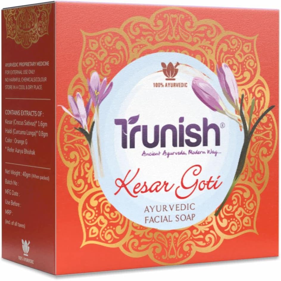 Trunish Ayurvedic Kesar Goti Soap For Lightens Skin Tone 100% Herbal & Natural | 40gm x 12 Pack