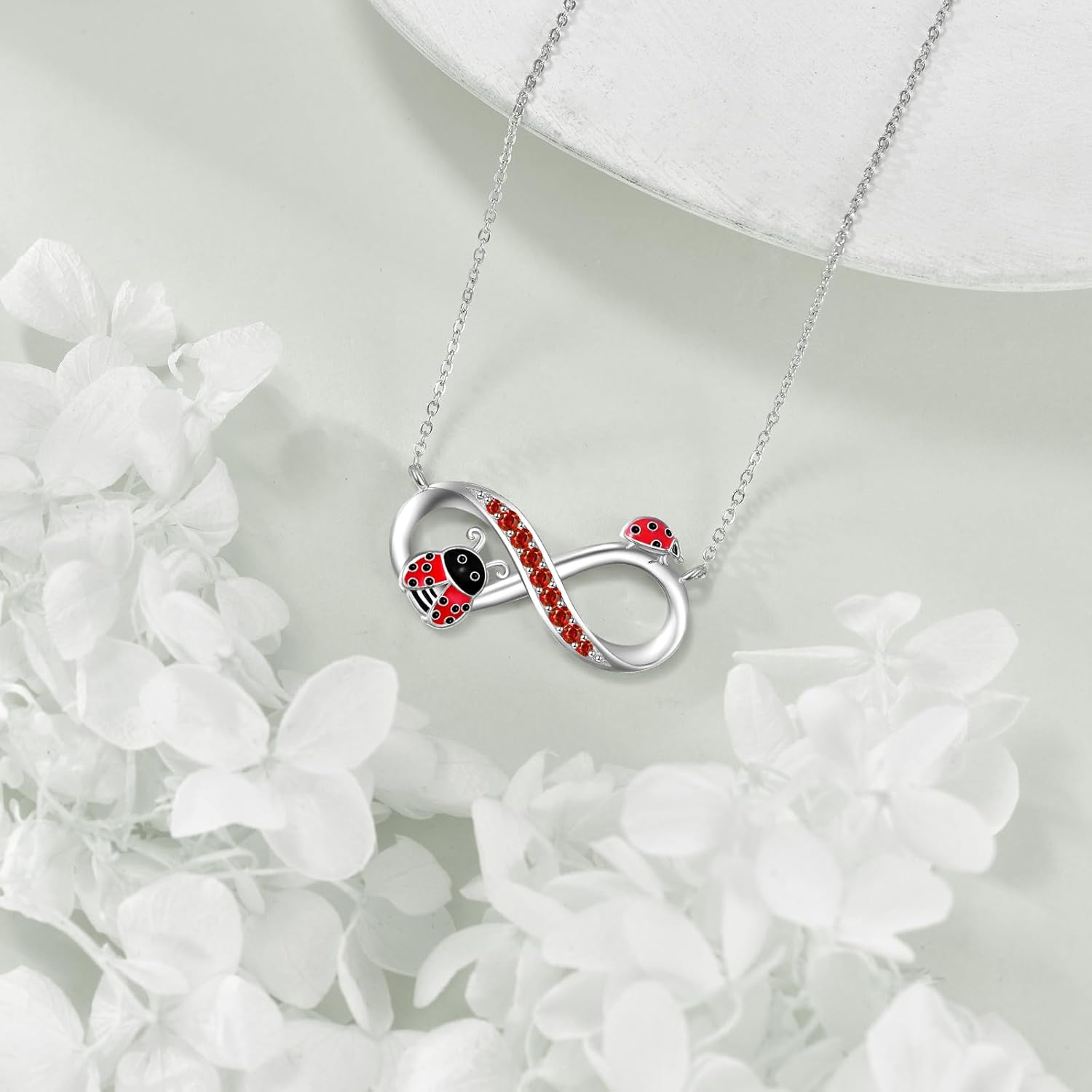 URONE Ladybug Necklace 925 Sterling Silver Infinity Ladybug Pendant Necklace Infinity Animals Jewelry Gifts for Women - Image 3