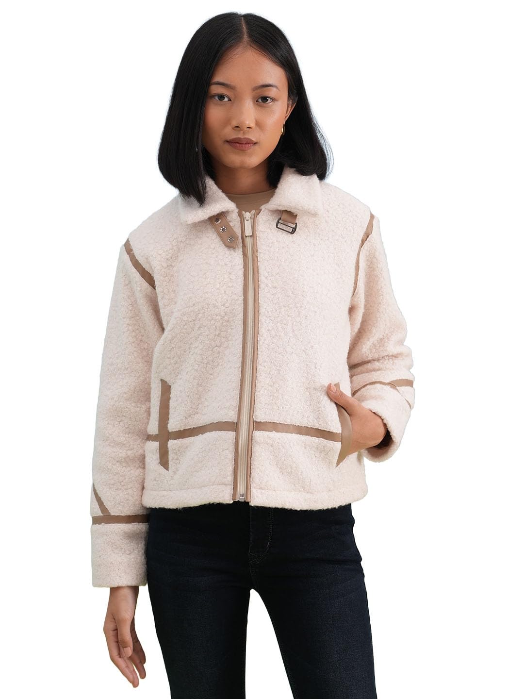 crimsoune club Women's Off-White Cozy Shearling Zip Jacket-picture-12
