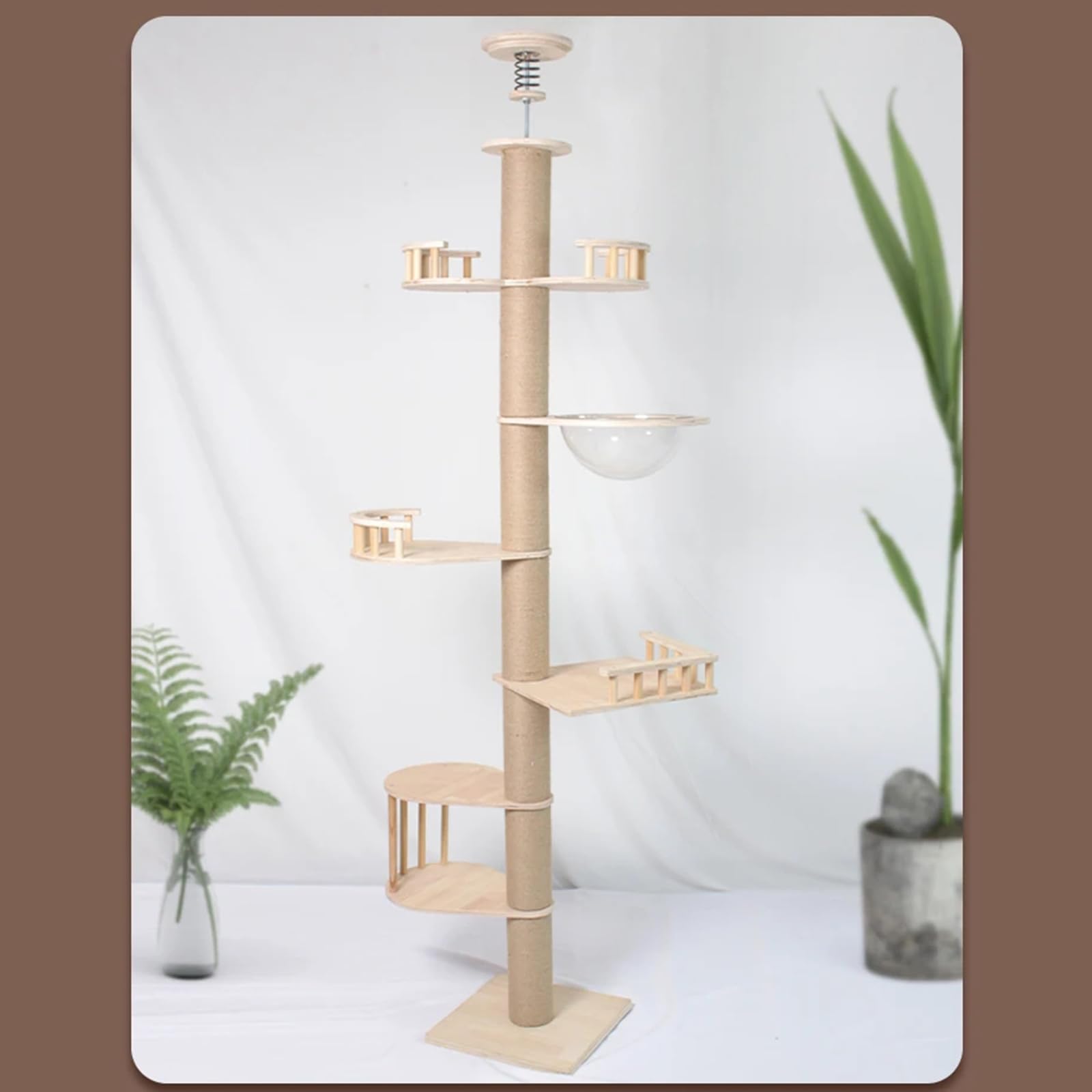 Tiragraffi per Gatto A Soffitto, Albero per Gatti Multilivello in Legno con Tiragraffi in Sisal, Amaca E Altezza Regolabile, 40X40x230-245Cm Albero Tiragraffi per Gatti su 6 Livelli