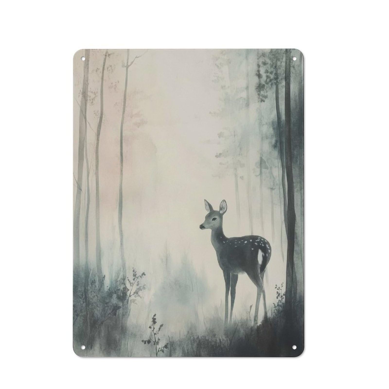 Junmoney Fawn In Misty Forest Vintage Metal Plaque 40X30cm For Café Or Home Bar, For Vintage Wall Decor Fans, For Home Office And Studio Walls