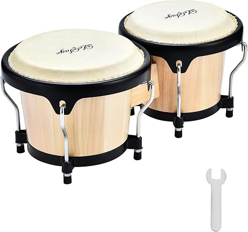 LeSage Bongos - Bongos para niños y adultos, para principiantes, Bongos de 6 pulgadas y 7 pulgadas, juego de bongo de madera natural, cabeza de
