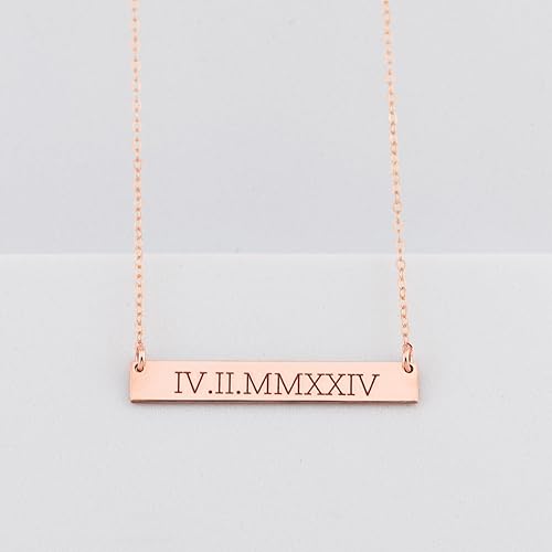 Miniatura 4 de Roman Numeral Bar Necklace, Coordinates Jewelry, 1.5" Horizontal Name Plate Necklace in 14K Gold Fill, 925 Sterling Silver, 14K Rose Gold fill,