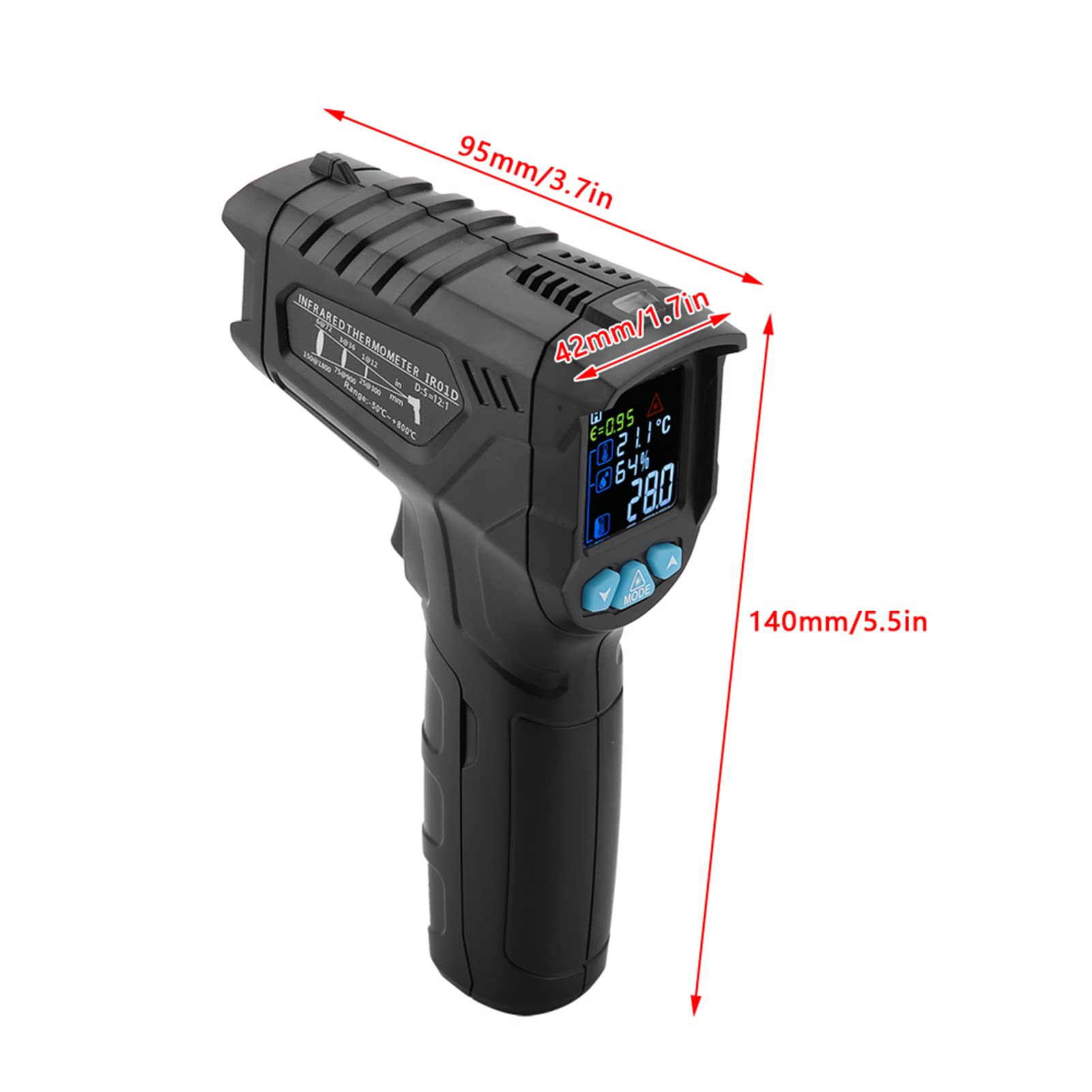 Akozon Termometro Digitale a Infrarossi IR01D Termometro IR Digitale Senza Portatile -50~800 ℃ Conservazione Dati