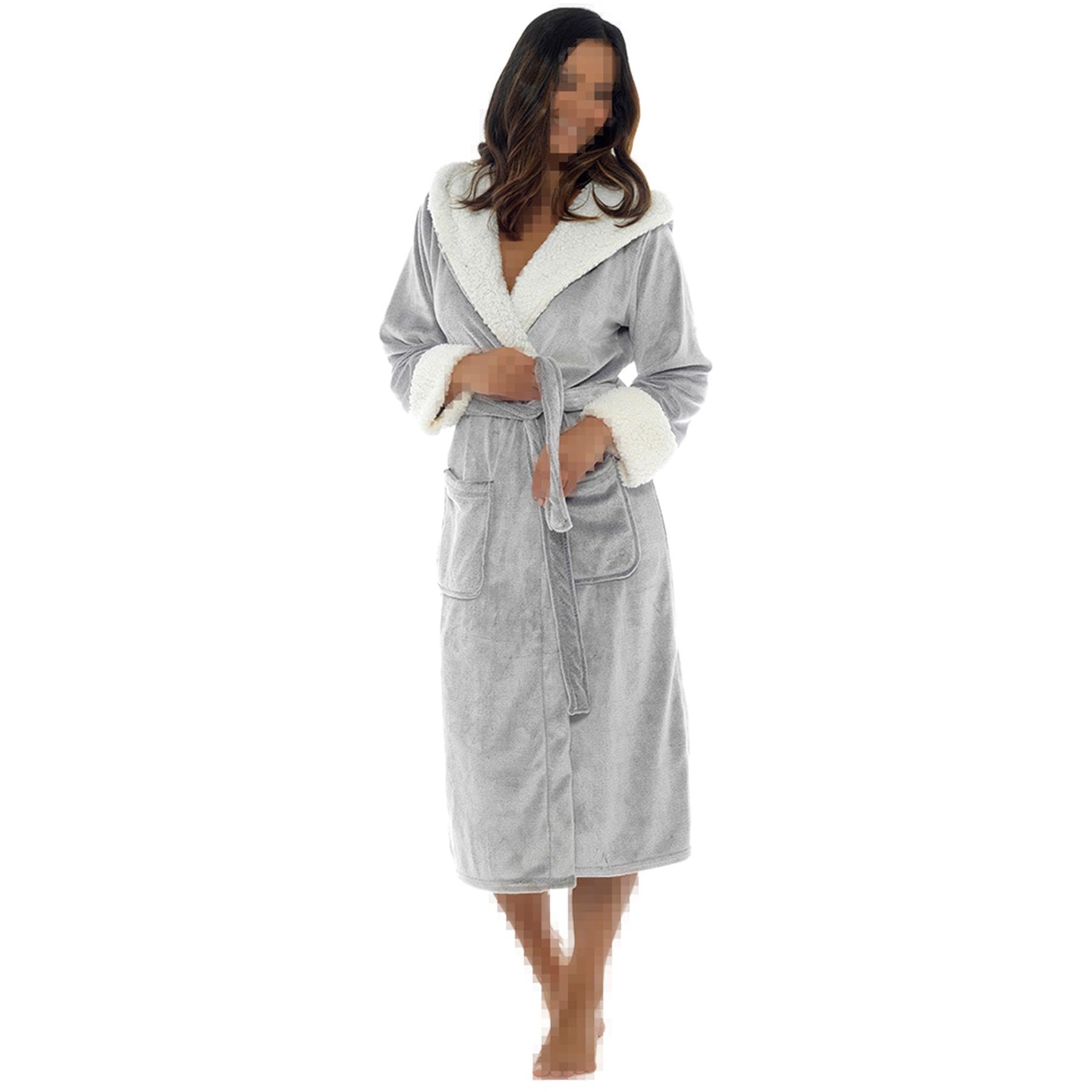 A2Z Ladies Luxury Shimmer Fleece Dressing Gown Womens Hooded Robe - Robe LDS 526 Grey 20/22