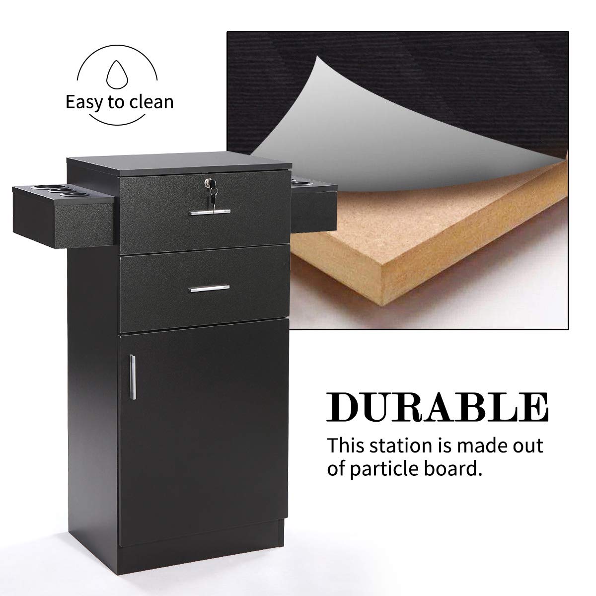 Sandinrayli Black Salon Storage Station Locking Drawer Storage Cabinet Equipment 3-layer w/Hair Dryer Holder : Beauty & Personal Care