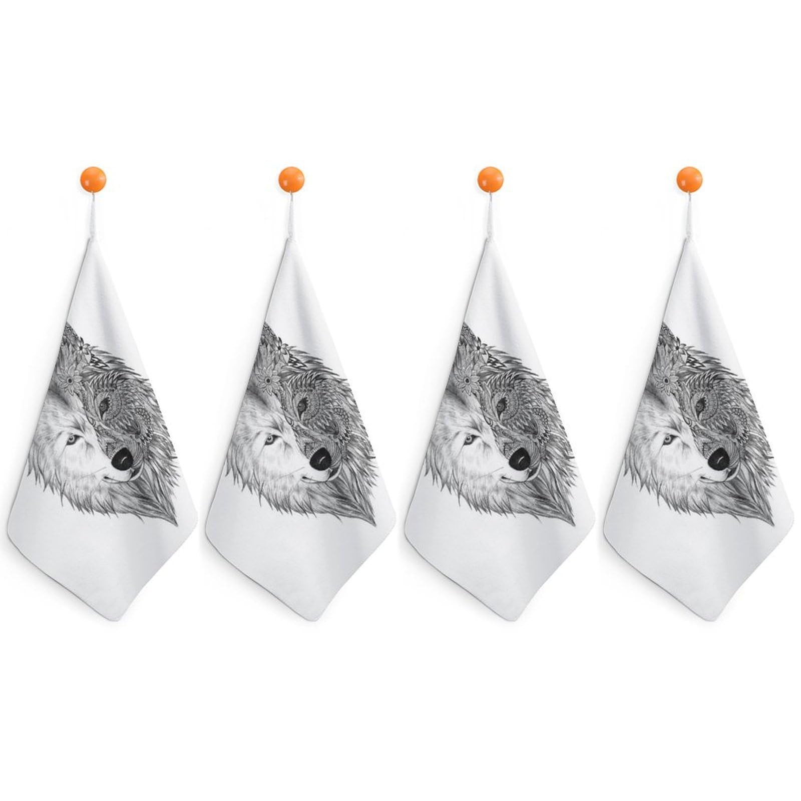 LWORZIIB 4 Piece Hanging Hand Towels, Gray Wolf Small Dry Hand Towel for Kitchen Bathroom