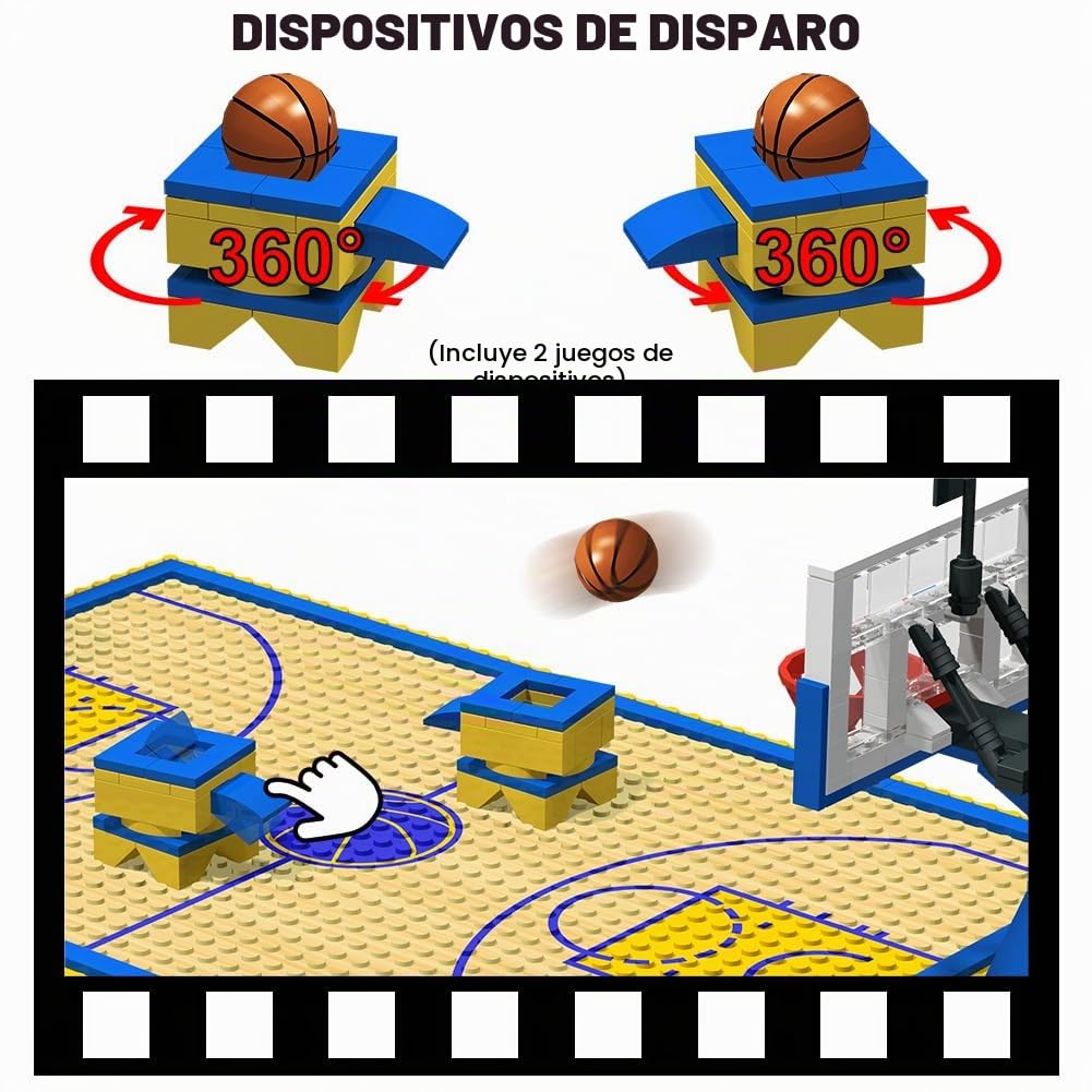 Bloques de Construcción Creativos - Cancha de Baloncesto placa base y 2 sets Canasta Baloncesto con Soporte Ladrillos de partido de baloncesto - Compatible con las principales marcas (Azul)