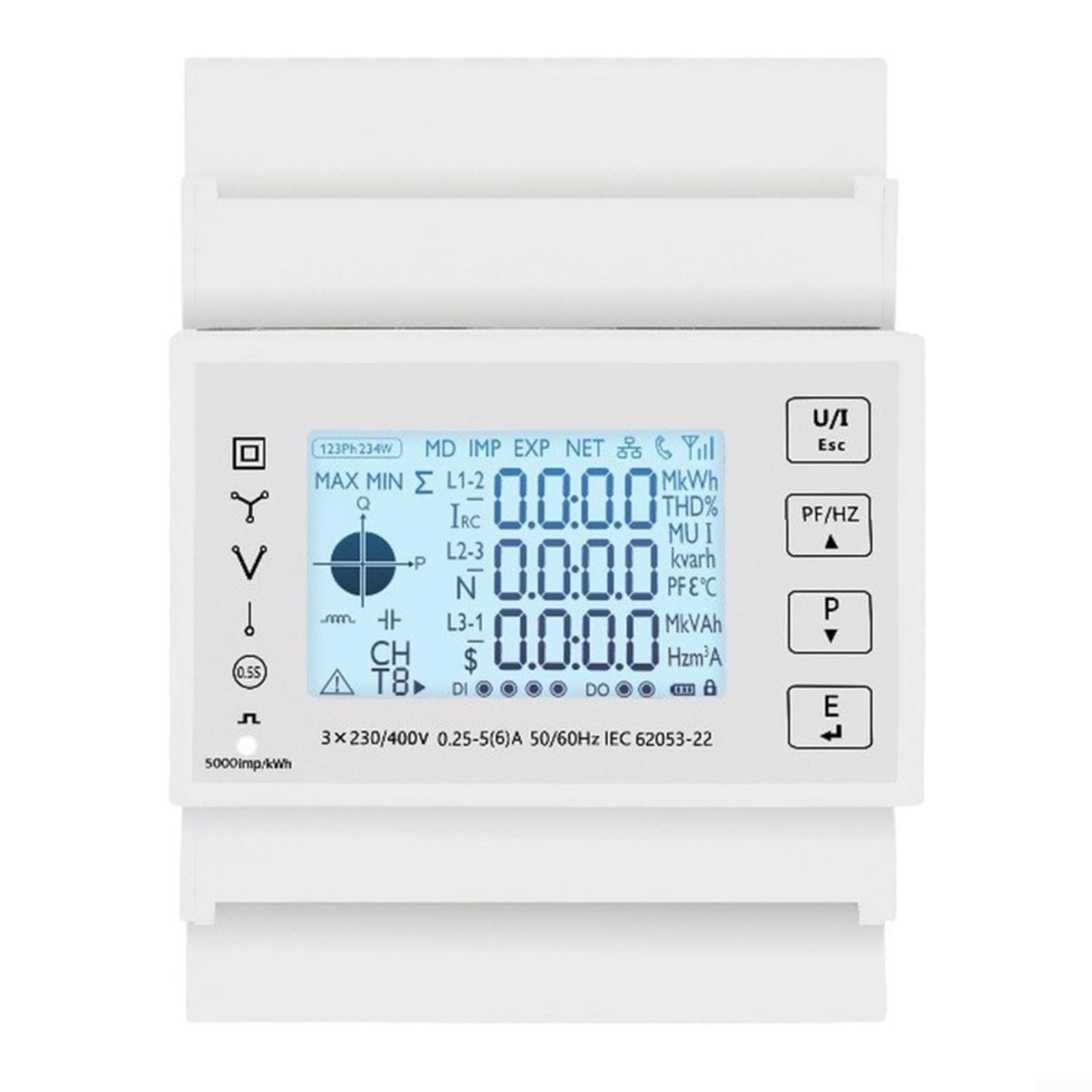 Contador de energía de 3 fases TAC4300 para carril DIN con pantalla táctil,