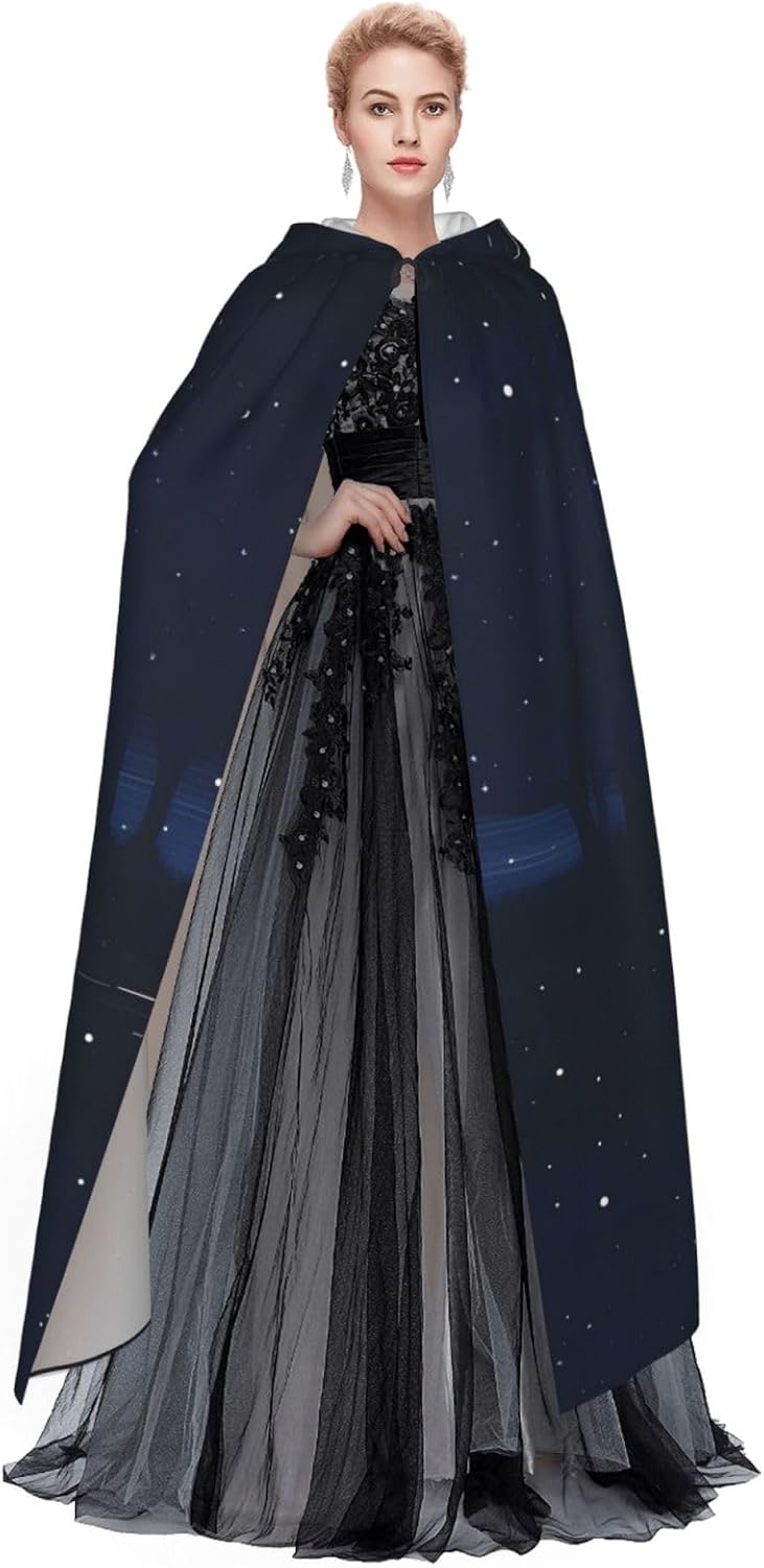 Dark Blue Night View Halloween Adult Hooded Cape, Hooded Robe Cape, Women's Men's Halloween Dress Up Party Cosplay Costumes.