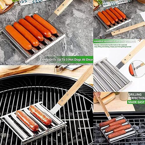 Rodillo para parrilla de acero inoxidable con mango de madera 4