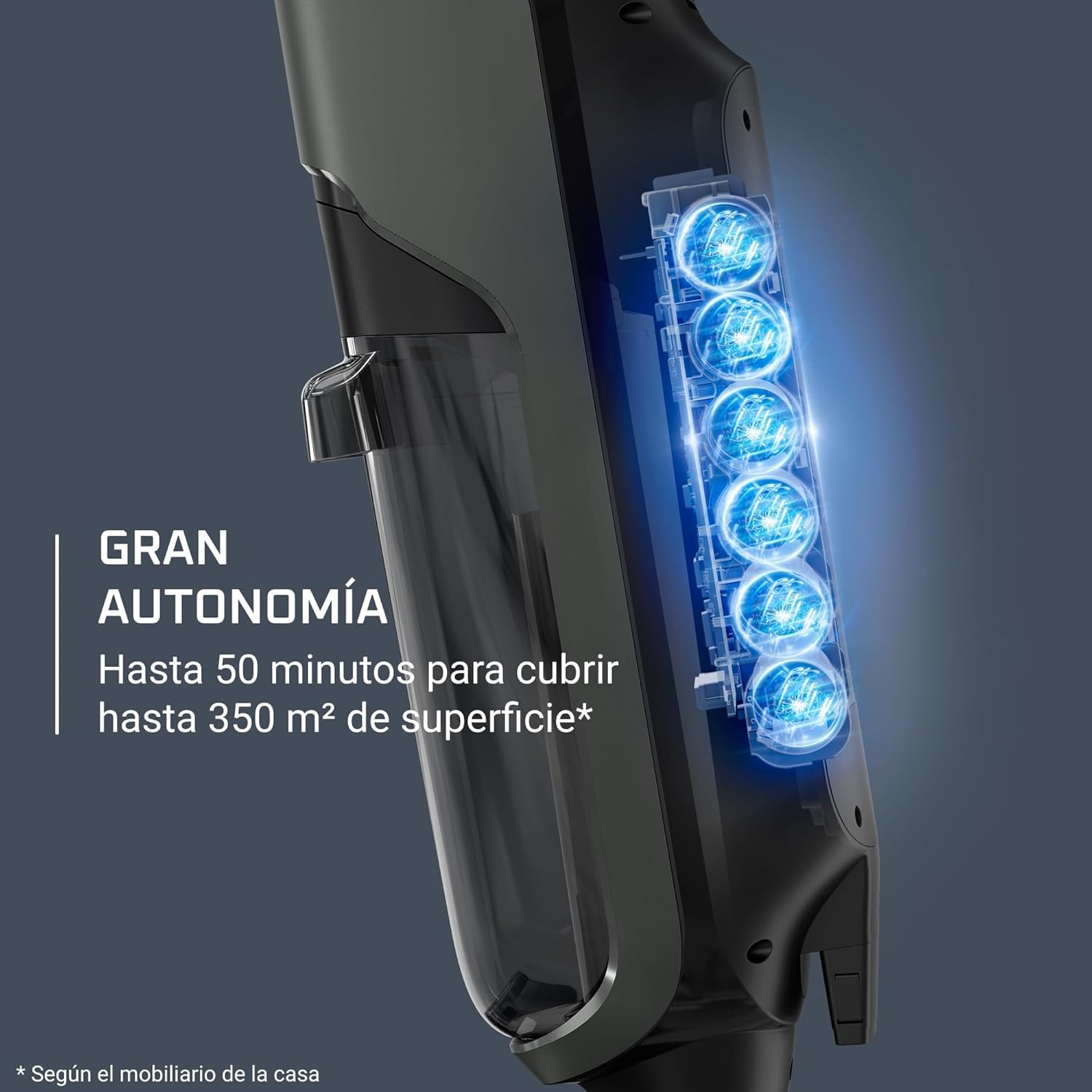 Rowenta X-Clean 4, Aspiradora Fregona Eléctrica Sin Cable, 2 en 1 Aspira y Friega a la vez, 200 W, Pantalla De Control Inteligente, Ajuste Automático De Limpieza: Eco, Auto y Max, Gris, GZ5036WO