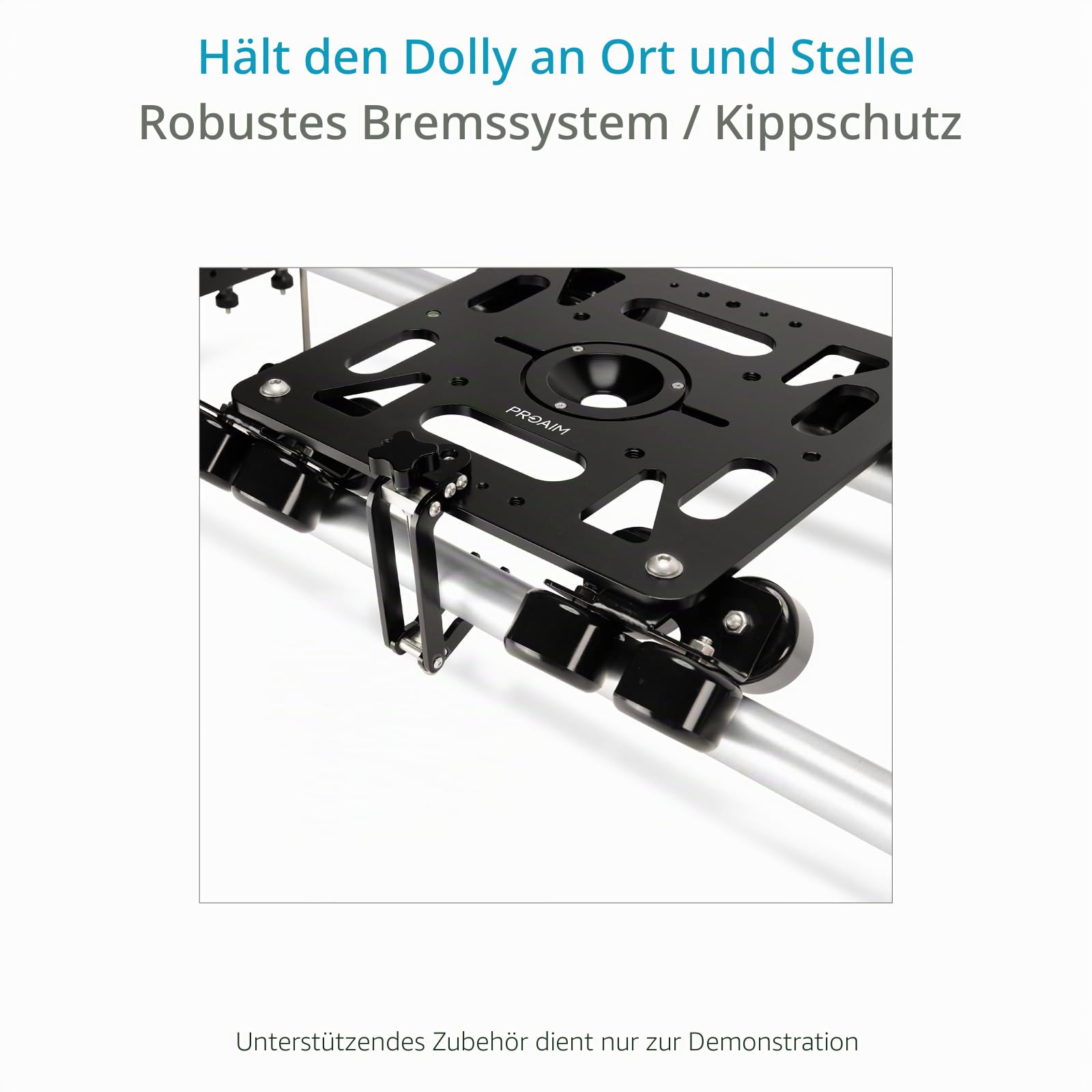 PROAIM Breeza Aluminium-Kamera-Dolly-Slider mit Schienenenden, 100 kg | CNC-Aluminium-Slider mit 16-Rad-Fahrwerken; für gerade/kurvige Schienen, Mitchell + 75/100mm Bowl-Mounts