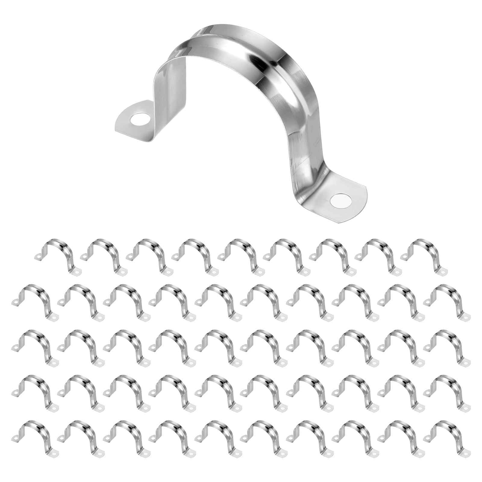 HARFINGTON 50pcs 1 3/4-Inch 45mm Conduit Clamps, M45 U Tube Pipe Clamp, Stainless Steel Rigid Pipe Strap, U Shaped Bracket with Two Hole for Pipe Tube Hose Wire Cord Fixing