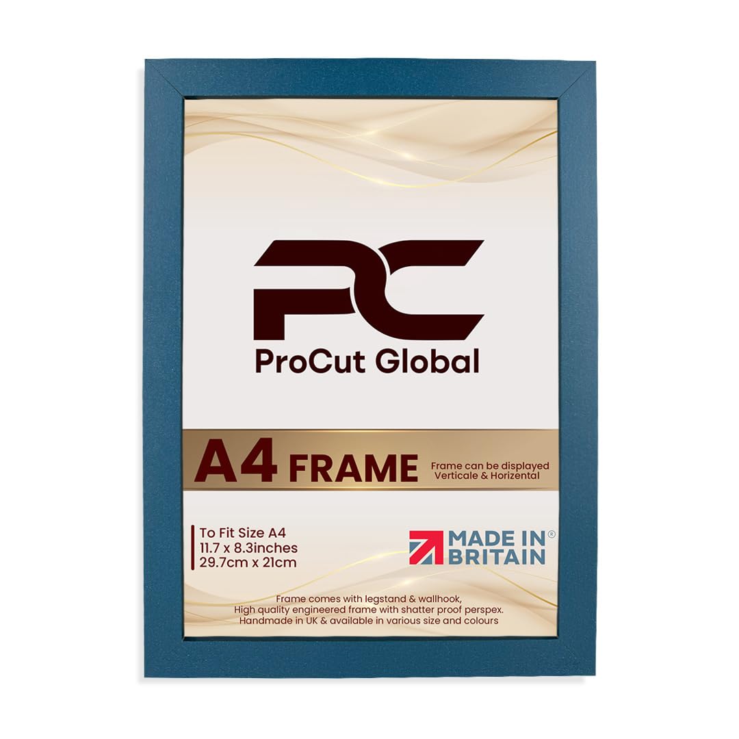 Procut Global A4 Navy Blue Picture Frames – Sleek Wooden Photo Frame with Shatterproof Perspex for Wall or Tabletop – Perfect for Posters, Certificates, Prints–Multiple Sizes & Colors Available