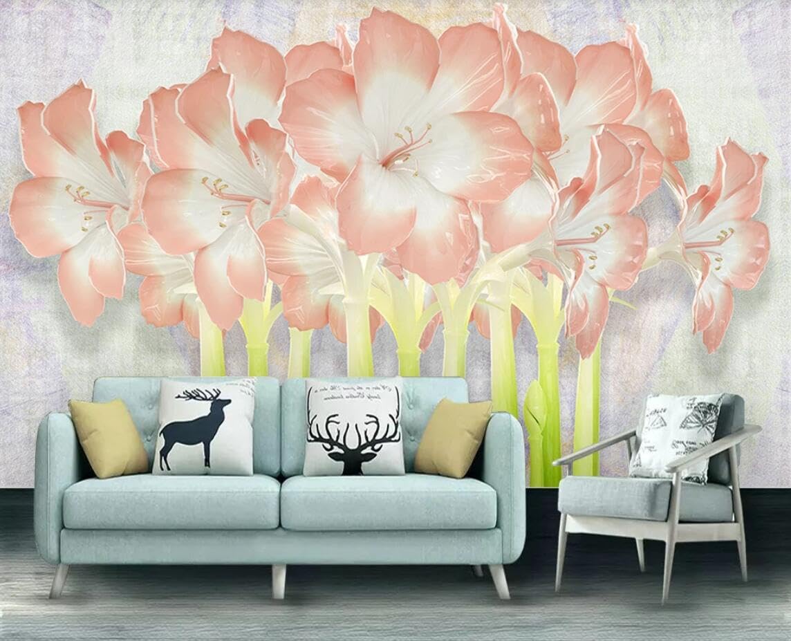 Papier peint panoramique lys rose 3D pour un salon moderne - 350x250cm