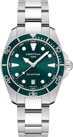 Certina, Mens, DS Action Gent, 40, mm, Steel, Quartz, Precidrive, Watch, Green, Steel, C0484101109100