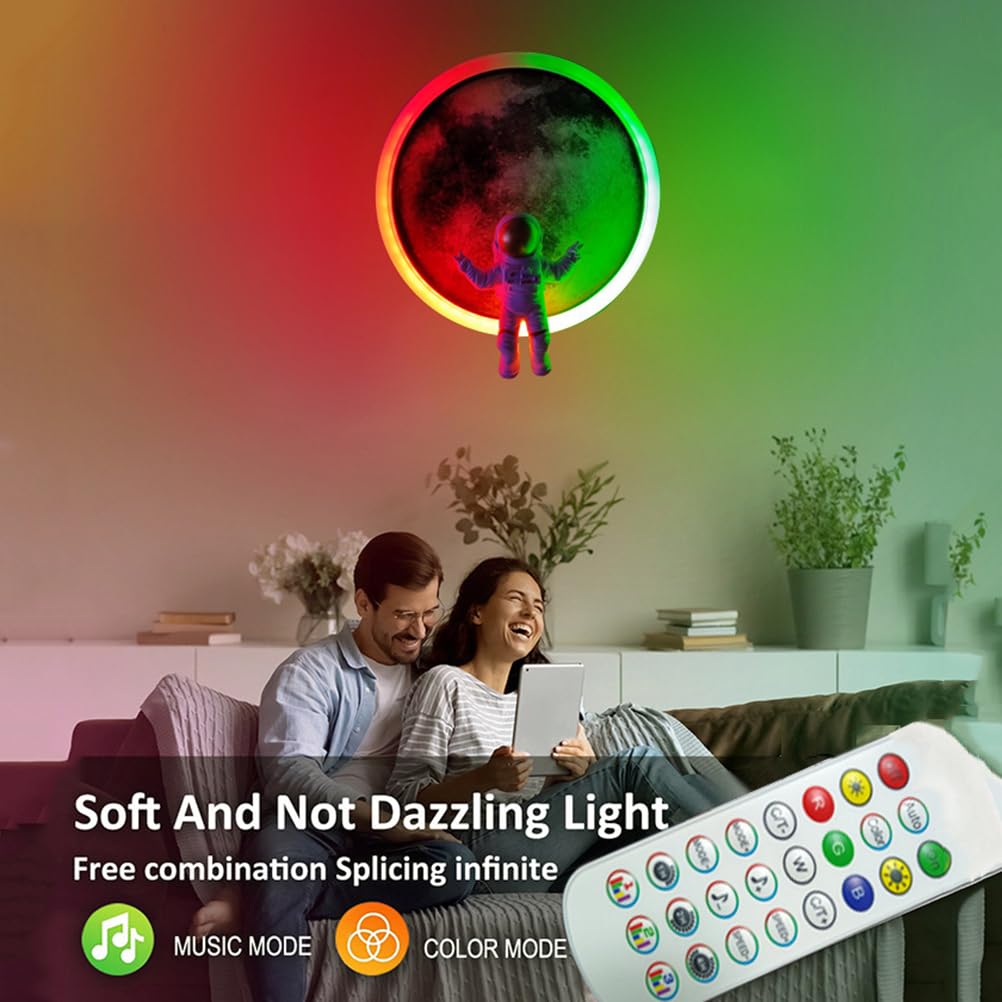 AoLa LED Mond Wandleuchte RGB Dimmbar mit Fernbedienung und App Steuerung Moonshinelampe lnnen Astronaut Wandlampe Rund Zimmer Dekorationlampe Nachtlicht Musik Synchronisation Stimmungsvolle,40CM