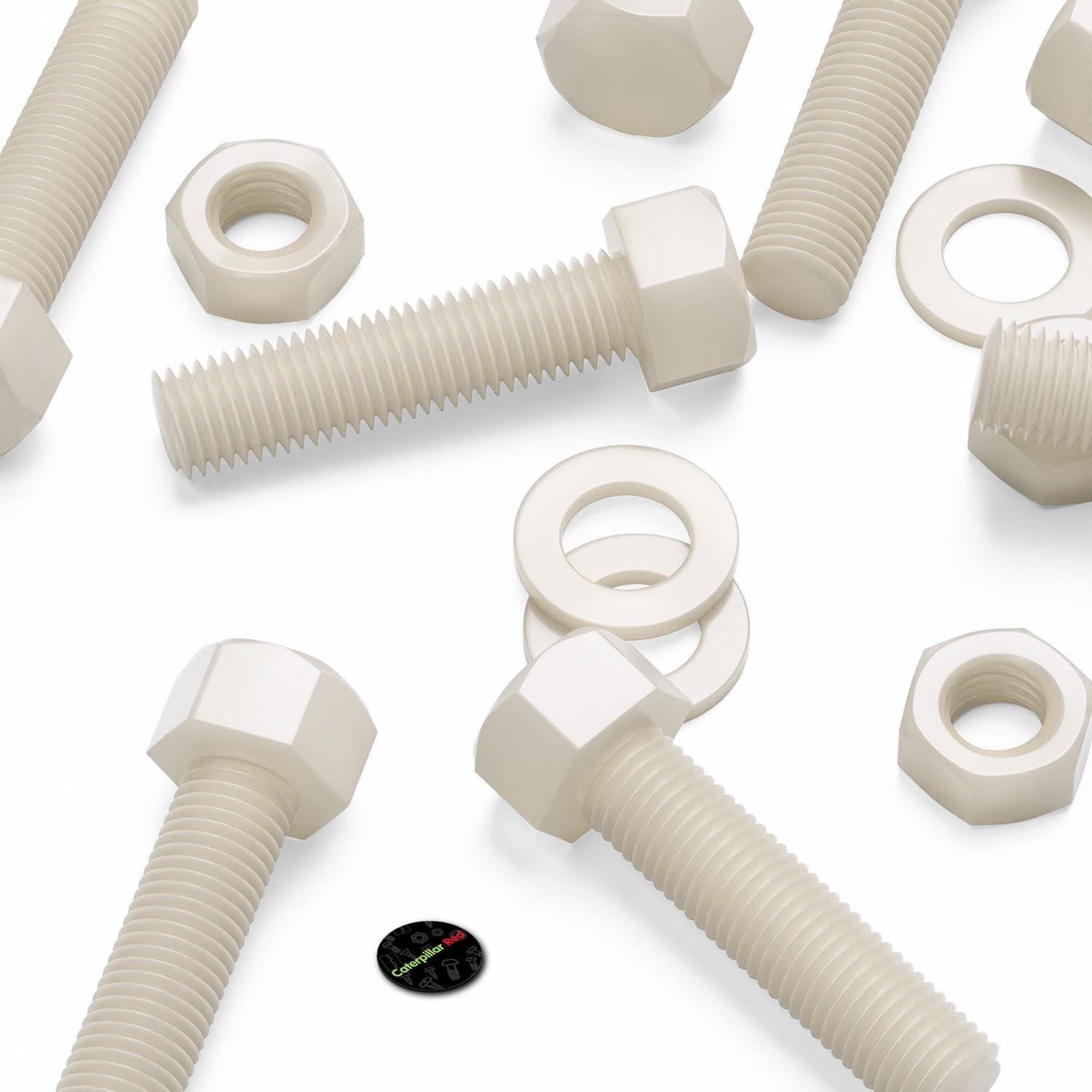 5x Viti a Testa Esagonale Nylon Naturale, M16 x 65mm, Dadi e bulloni di plastica, Rondelle, Nylon Naturale