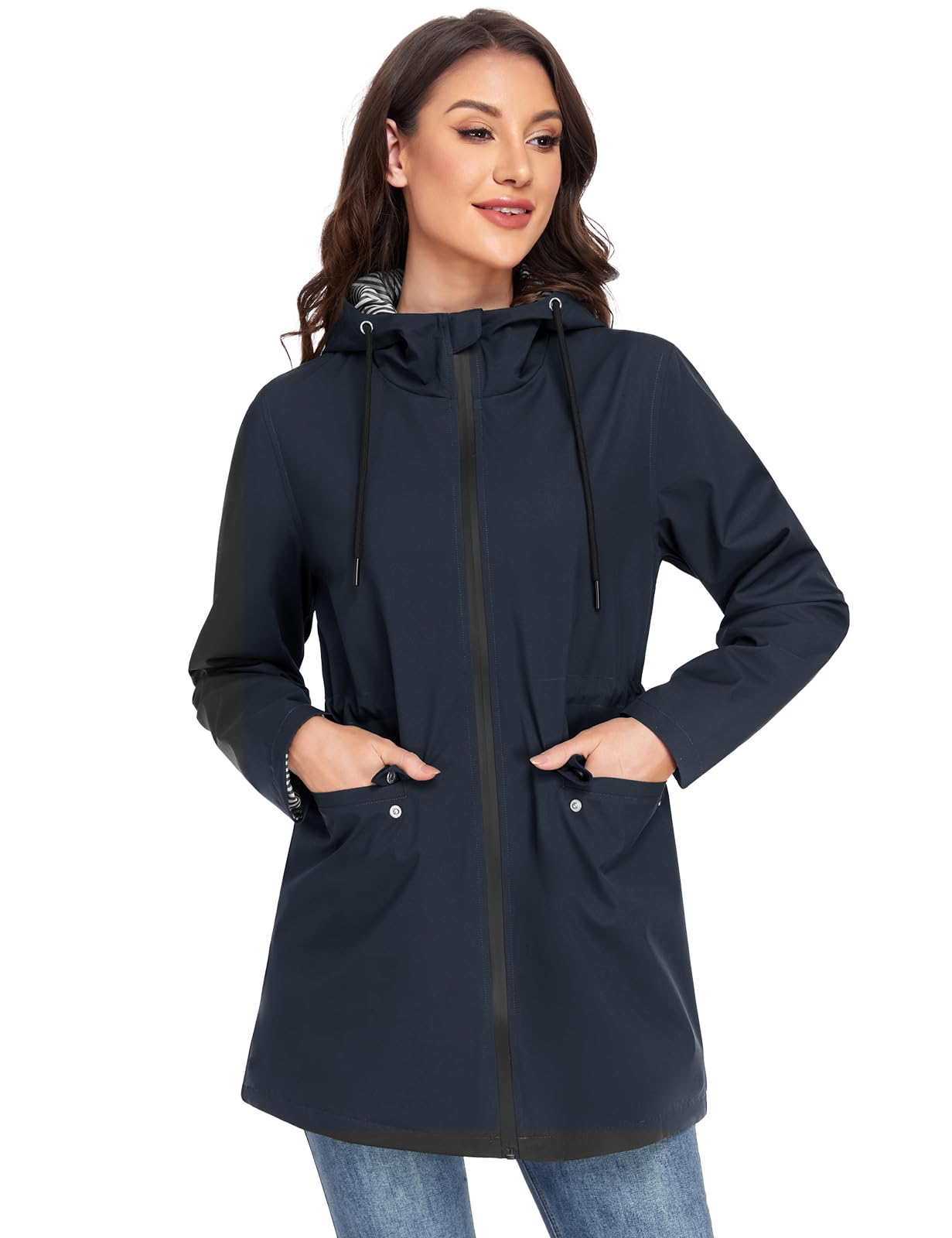 Yuson Girl Abrigo Entretiempo Mujer Largo Elegante Chaqueta Primavera Ligero Abrigo Cortavientos Parka con Capucha y Cordón Casual Cazadora para Primavera, Verano y Otoño