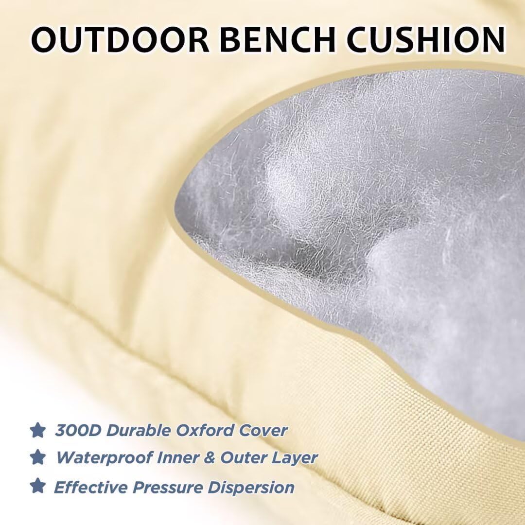 Outdoor Bench Cushion, Waterproof Seat Cushion for Outdoor/Indoor Furniture,Tufted Fade Resistant Bench Cushion for Patio Porch Swing Couch, 59"×20",Beige