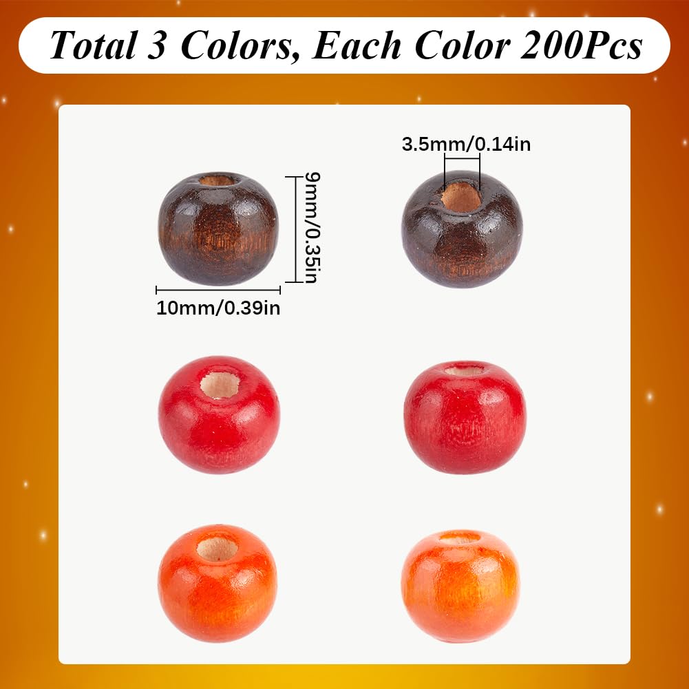 SUNNYCLUE 600Pcs Thanksgiving Wood Beads Bulk Fall Wooden Bead Red Orange Coconut Brown Natural Wood Round Large Hole Loose Spacer Beads for Crafts Beading Garlands jewellery Making Bracelets Home Dec - Image 2
