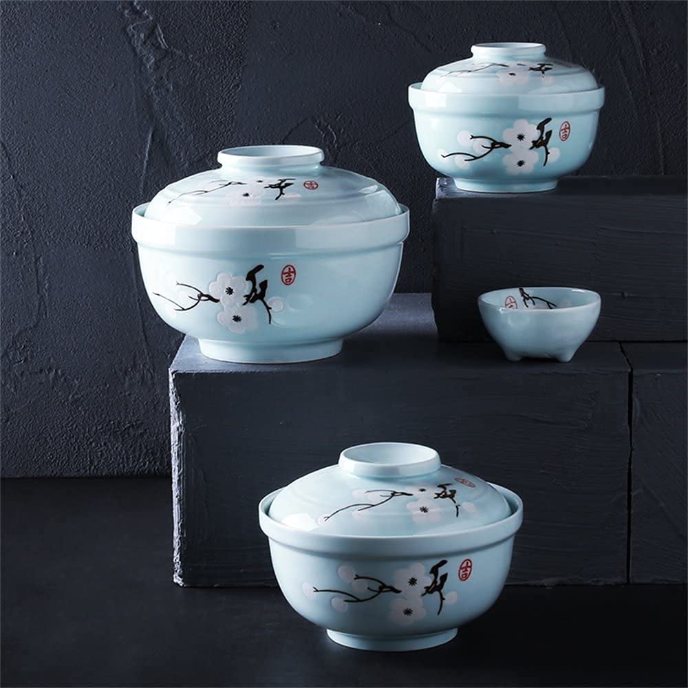 ERoomQ Pasta Bowls Ceramic Soup Noodle Pasta Bowl with Lid Retro Fruit Salad Rice Steamed Egg Stewed Cubilose Cup Mixing Serving Bowl Tureen Oven Microwave Safe,White-5.5 inches (White 5.5 inches)