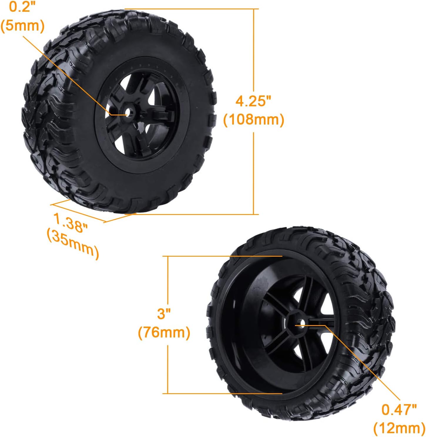 Hobbypark 4PCS 1/10 Short Course Truck Tires and Wheels for Traxxas Slash 4x4 2WD VXL BL-2S Tamiya HPI Kyosho VKAR Redcat SCT Tires SC10