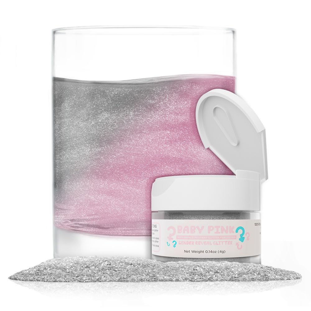Brew Glitter - Baby Pink Gender Reveal Color Changing Edible Drink Glitter (4g, 1x Jars) for Clear Cocktails, Mocktails and other Beverages!