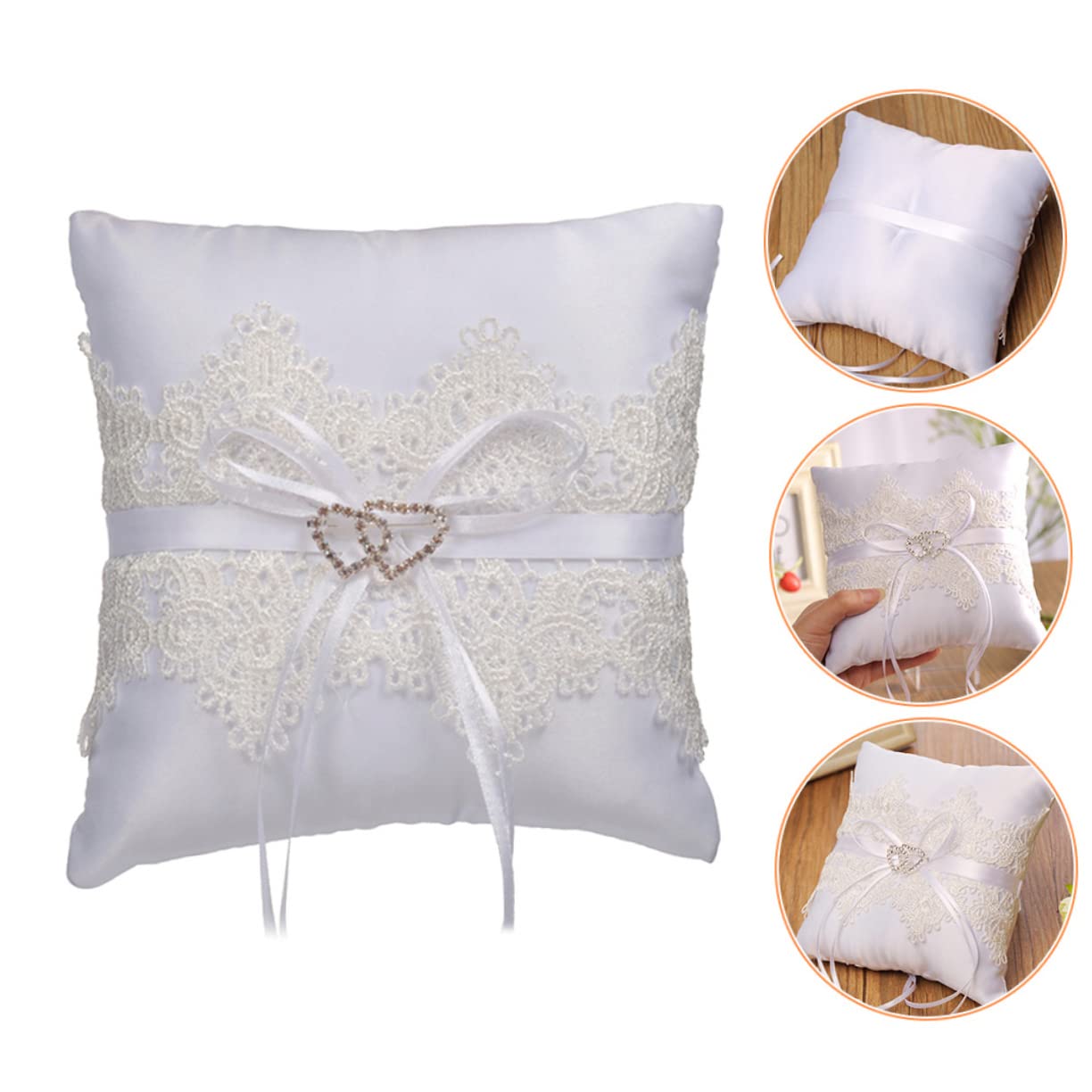 Cabilock 4stücke Hochzeitsringkissen Weißem Satin Mit Eleganter Spitze Und Ribbons Dekoratives Ringkissen Für Trauringe Für Zeremonien Und Verlobungen