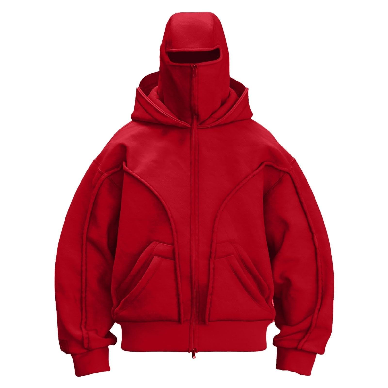 Generisch Męska bluza z kapturem z maską na twarz, kominiarka, oversize, maska Y2K, kurtka zimowa, ciepła kurtka przejściowa, modna kurtka zimowa z kapturem i kieszenią
