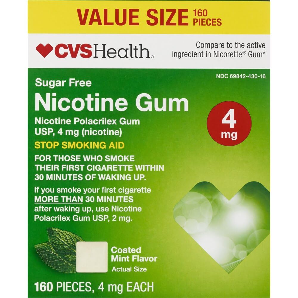 Amazon.com: CVS Health Sugar Free Nicotine Gum, Mint, 4mg, 160 ct : Health  & Household