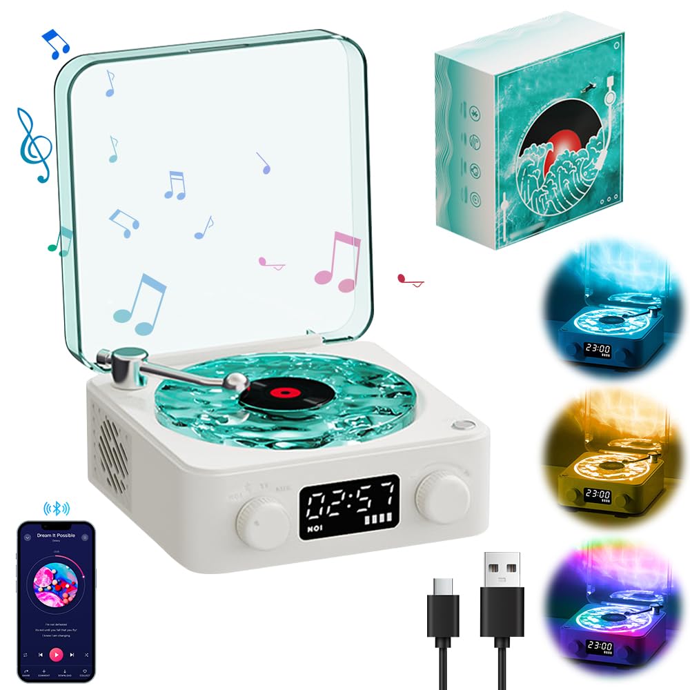 The Waves Vinyl Record Player, Retro Turntable Speaker with Sounds of  Nature Retro Bluetooth Record Player With Speaker and RGB Light Wireless