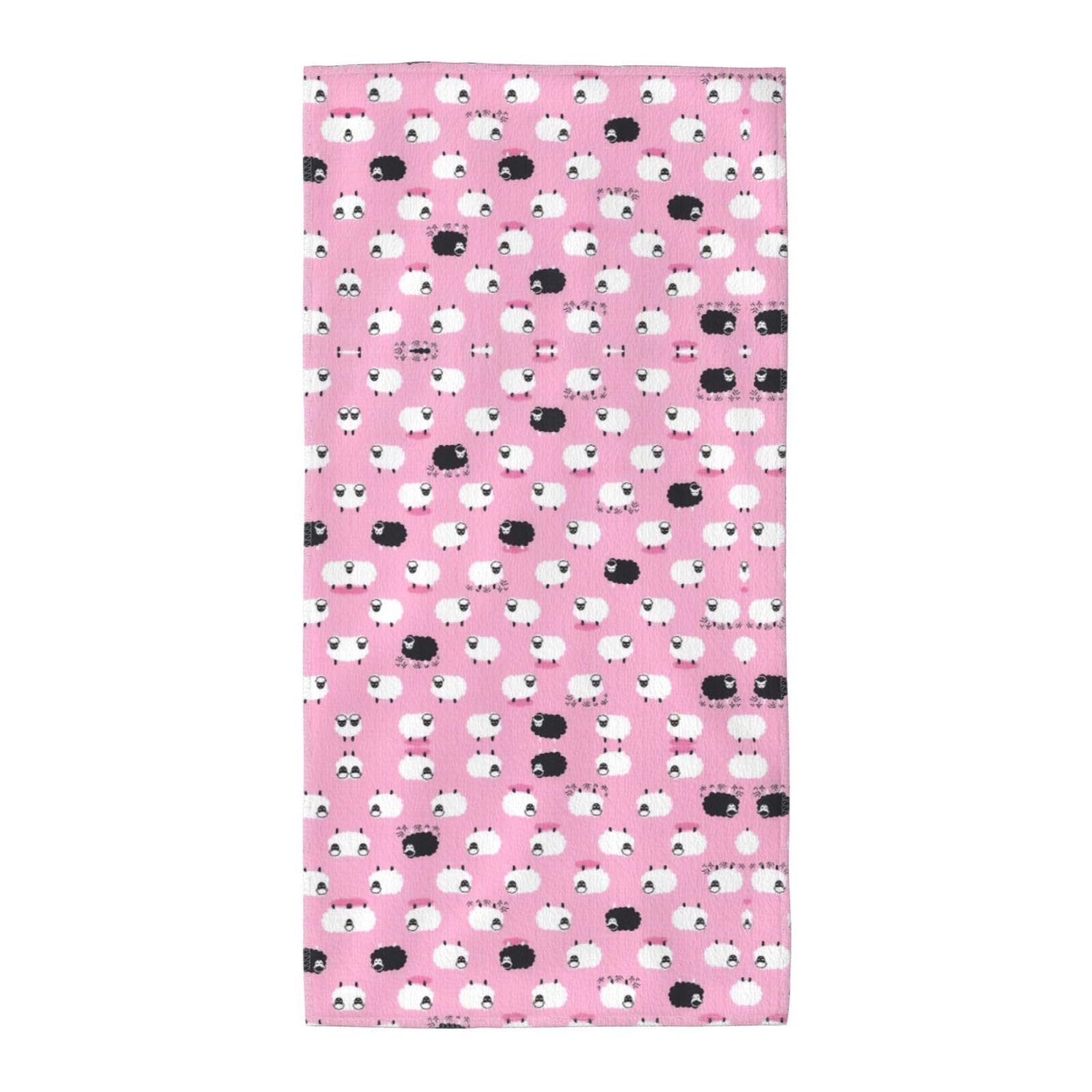 TTIGLHOH White Sheep On Pink Background Stylish Printed Long Towel Quick Drying For Gym Camping Daily Use