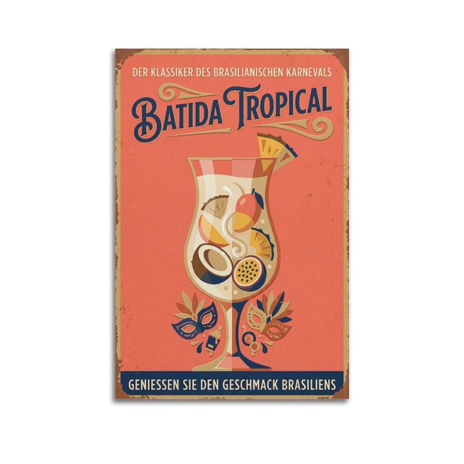 Xkuga Boys Unframe-Style Batida Tropical Rum Cocktail Poster Recipe Card Vintage Mixology Modern Decorative Canvas Prints - Ideal Wall Art For Family, Man Cave, Game Room, & Girls Bedroom 20X30inch(50X75cm)