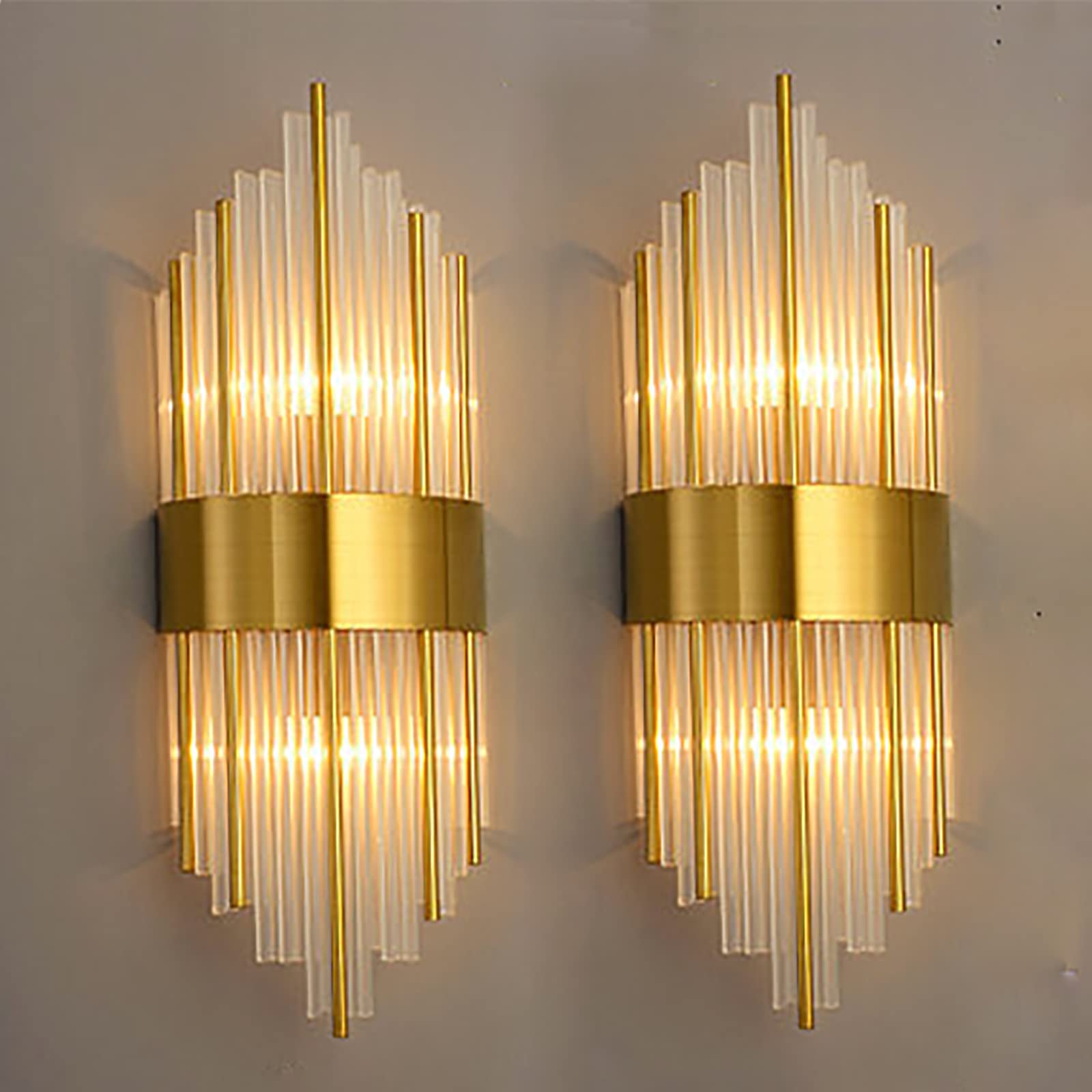 LLSZAHD 2 x Lights Crystal Wall Sconce Lighting Gold Brushed Brass Wall Mount Light Modern Elegant Crystal Wall Light Fixtures for Bedroom Living Room Hallway Dining Room(Size:45cm,Color:Gold)