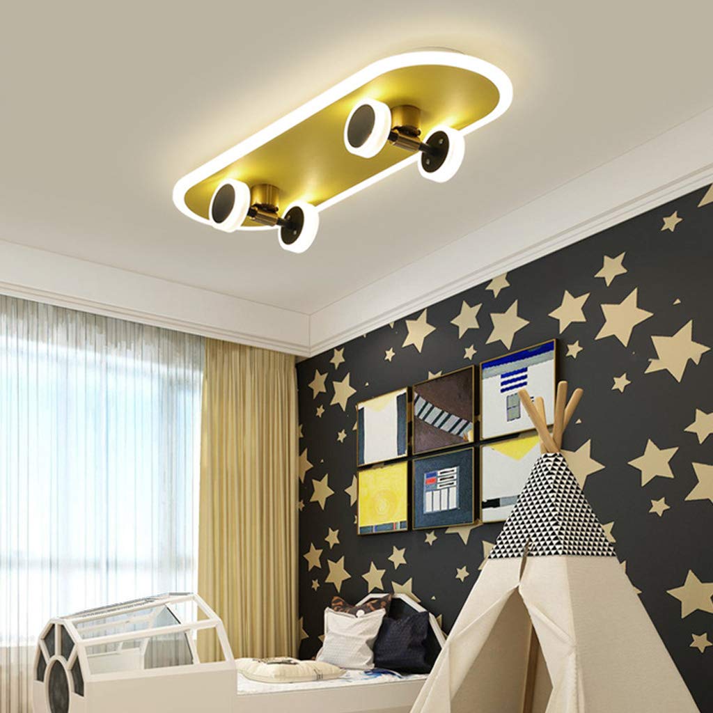 LED Skateboard Deckenleuchte Goldene Kinderzimmer Cartoon Deckenlampe Junge Mädchen Deckenbeleuchtung Modern 32W Acryl Kronleuchter Schlafzimmer Wohnzimmer Kindergarten Beleuchtung Deckenlicht