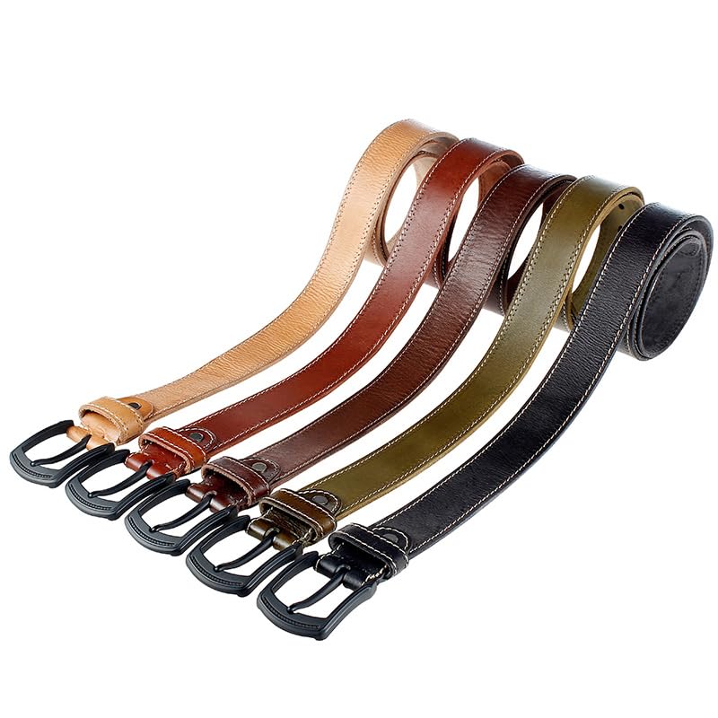 Cinturón Ajustable de Cuero Genuino, Cinturón for Hombre Cinturones de Cuero Genuino for Hombres Cinturón de Cuero Real con Hebilla Negra Mate de Metal Duro(Red Brown,120)