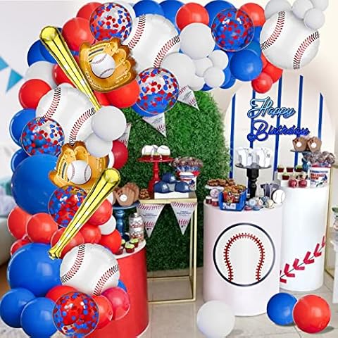 AobkDeco Baseball Balloon Garland Arch Kit Baseball Party Decorations with 113pcs Red White Blue Confetti Latex Balloons Baseball Foil Balloons for Baseball Theme Birthday Party Supplies Baby Shower Cover