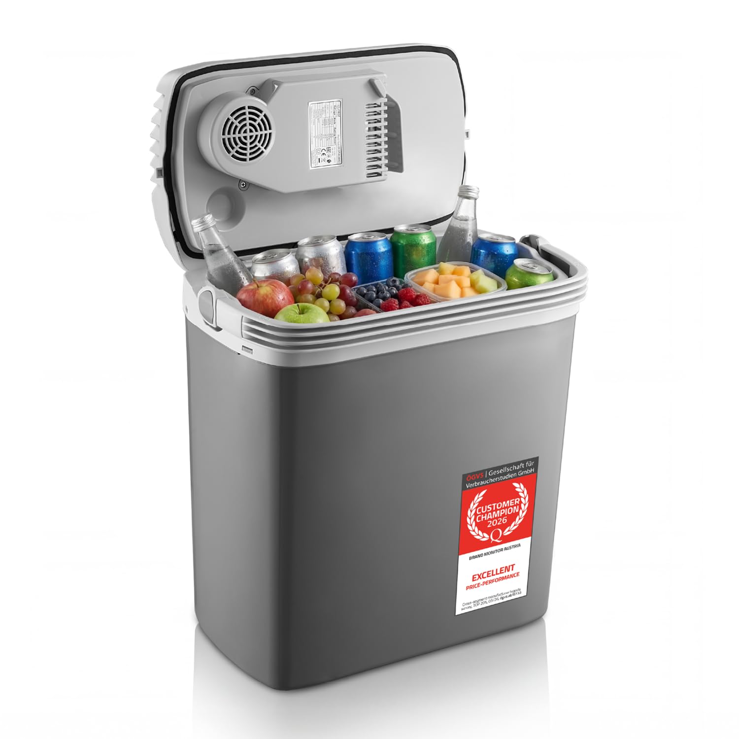 TZS First Austria Nevera Eléctrica 19L - Triple Alimentación con USB-C PD 3.0-52W Frío y Calor - Coche y Camping - Gris Claro