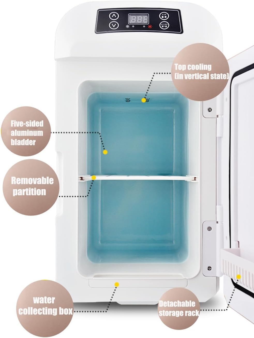 12V car refrigerator, 8L mini camping refrigerator, -10℃ to 65℃ temperature adjustable thermostat, portable silent camping refrigerator, small refrigerator for car and home use