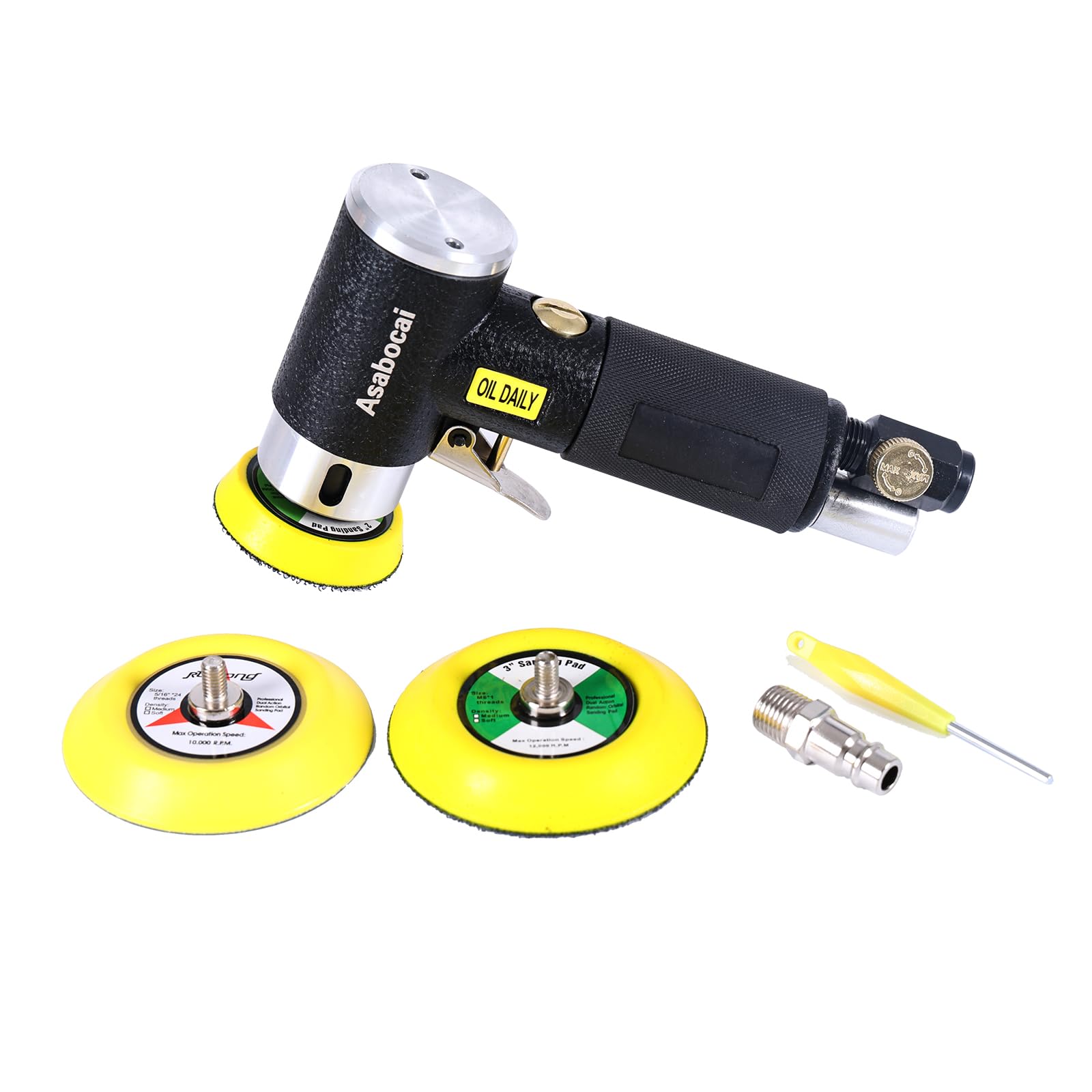 Ponceuse Orbitale Pneumatique 50mm & 75mm - Polisseuse Double Action 12 000 tr/min - Mini Ponceuse Excentrique à Air Comprimé pour Carrosserie, Bois et Métal