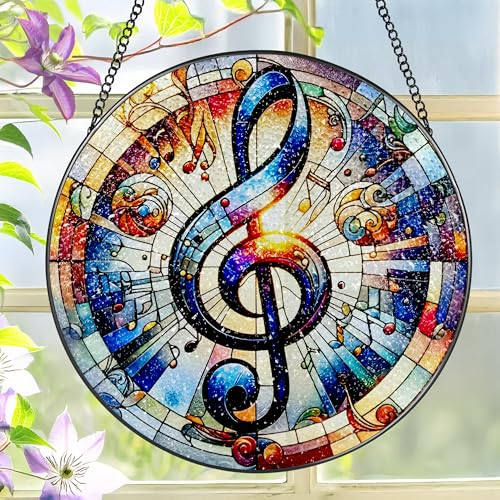 Product Image of the Stained Glass Window Hanging, LAOWEIKI 8'' Musical Note Suncatcher, Stained Glass Ornament, Suncatchers for Windows Hanging, Window Decor, Outdoor or Indoor, Gifts for Friends, Music Lover