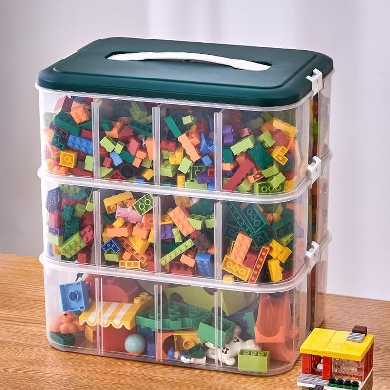 MosQuick Plastic Kids Building Blocks Storage Box toy organiser 3 Layer Removable Lids with base plate Toys Organizer Box Organize Kids Organizer Storage Block Storage.,Multicolour