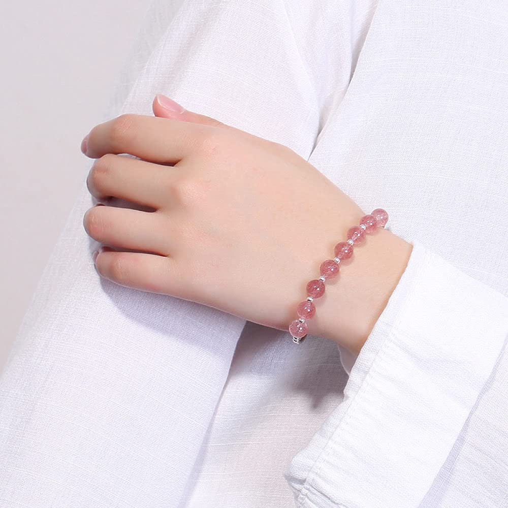 Girls Accessories Bracciale in Argento Sterling 925 Vintage per Donna Semplice Cristallo Naturale di Fragola Rosa Dolce Classico Fascino di Gioielli Spiaggia Estiva Birthday Gift